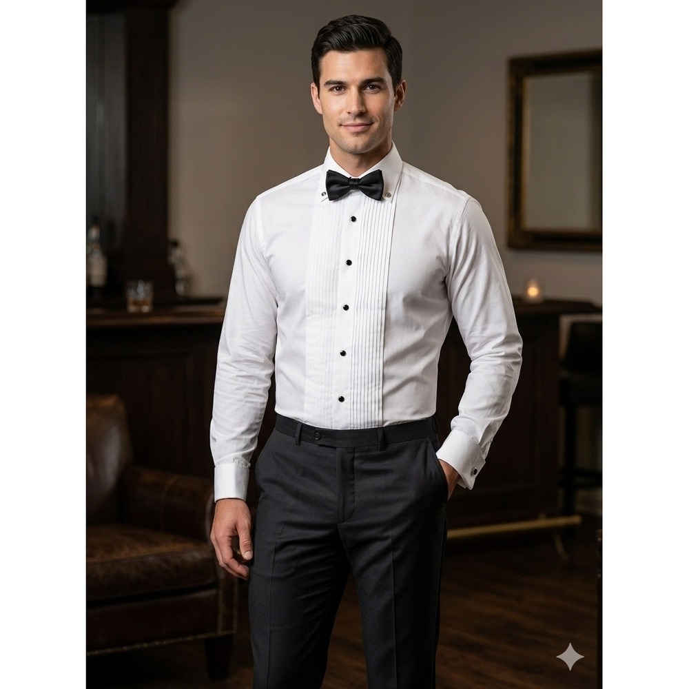 NEW Studio Suits Men White Pleated Bib Tuxedo Shirt Tailored Fit NWT Chest 41 in